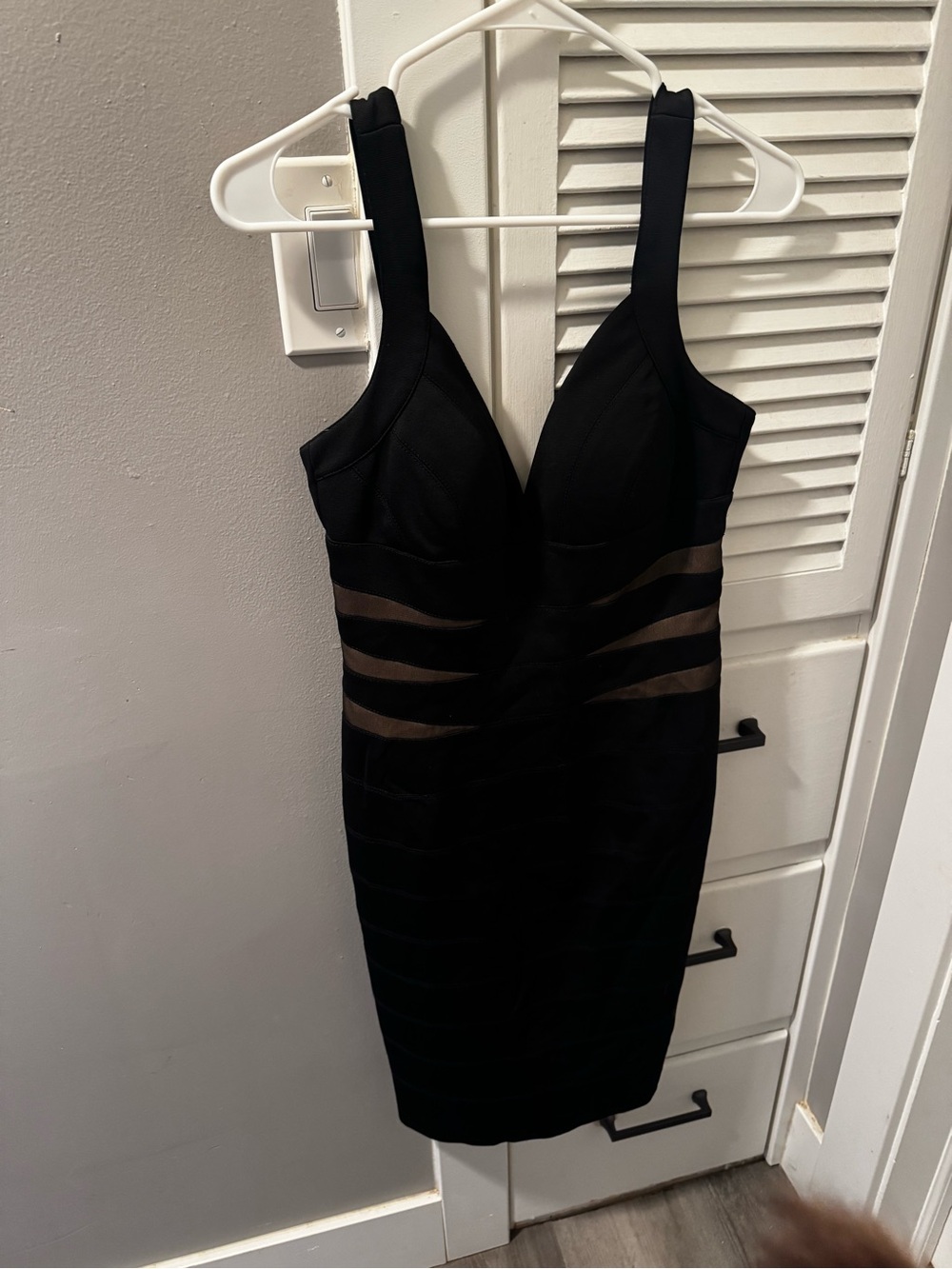 Maggy London Black Bodycon Mini Dress with Sheer Panels